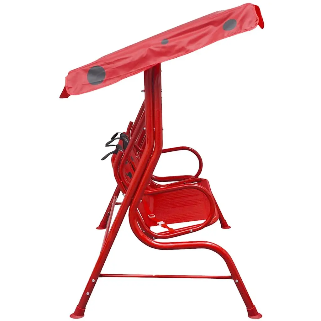 Kids Swing Seat Red Sturdy Steel Frame Outdoor Patio with Sunshade Canopy