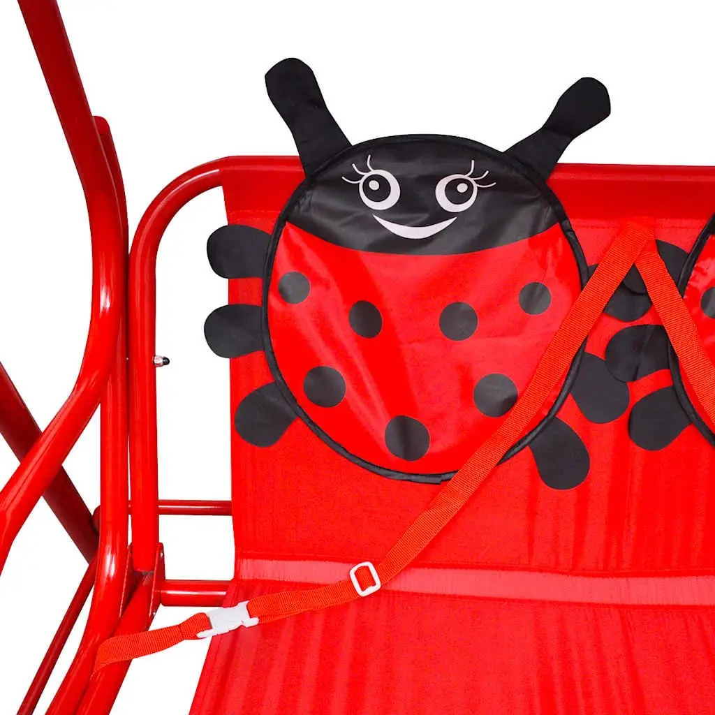 Kids Swing Seat Red Sturdy Steel Frame Outdoor Patio with Sunshade Canopy