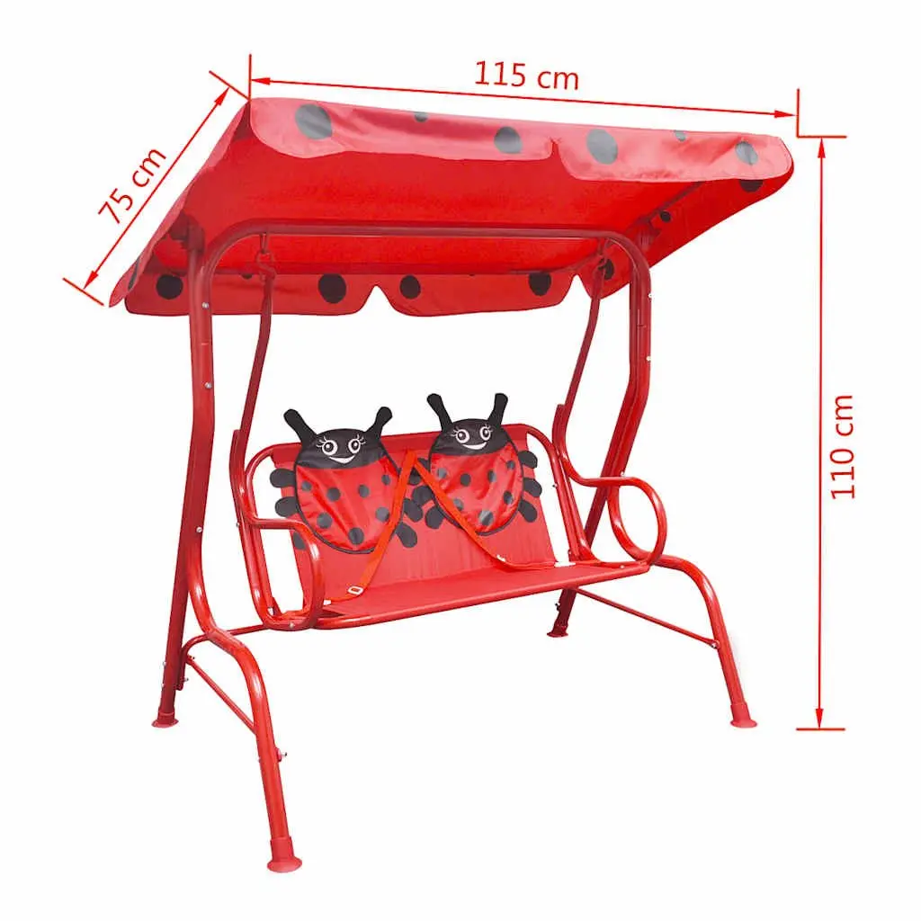 Kids Swing Seat Red Sturdy Steel Frame Outdoor Patio with Sunshade Canopy