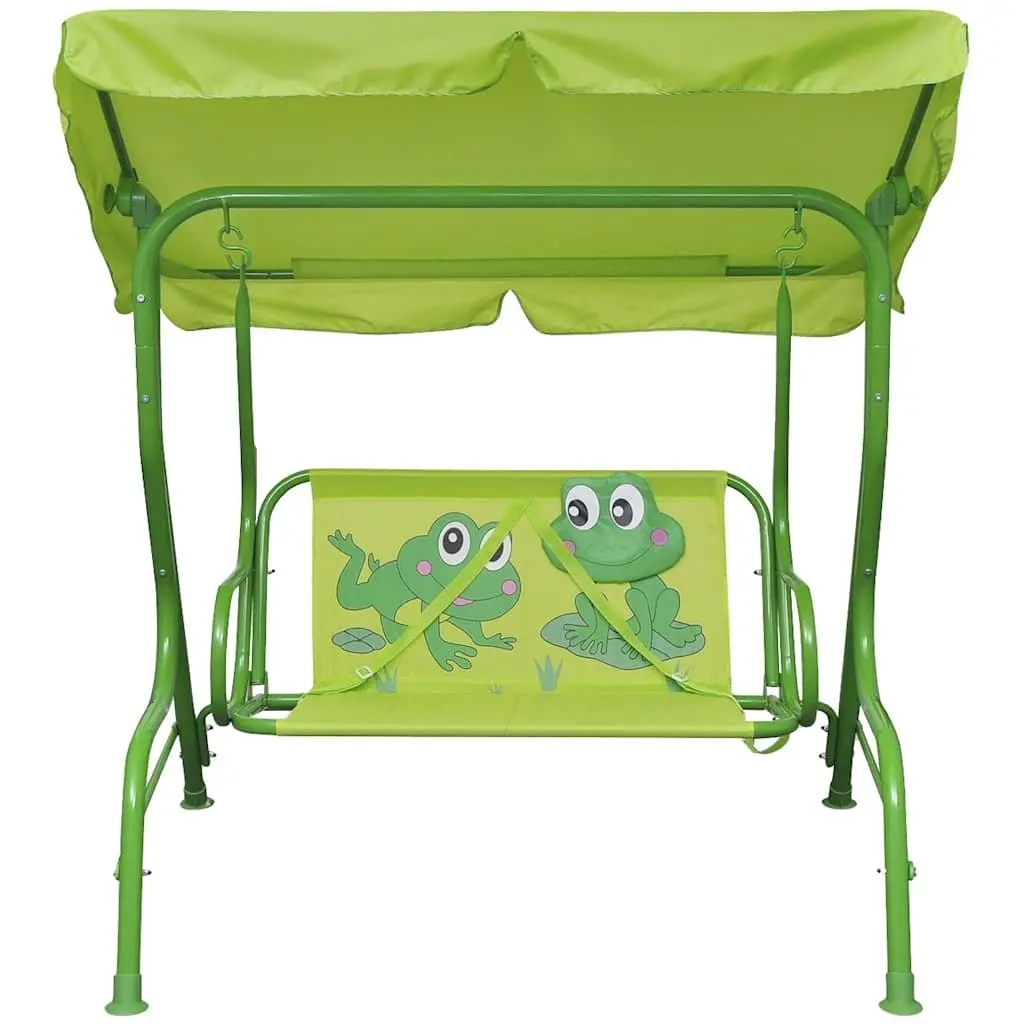 Outdoor Kids Swing Seat Green with Sunshade Canopy Sturdy Steel Frame
