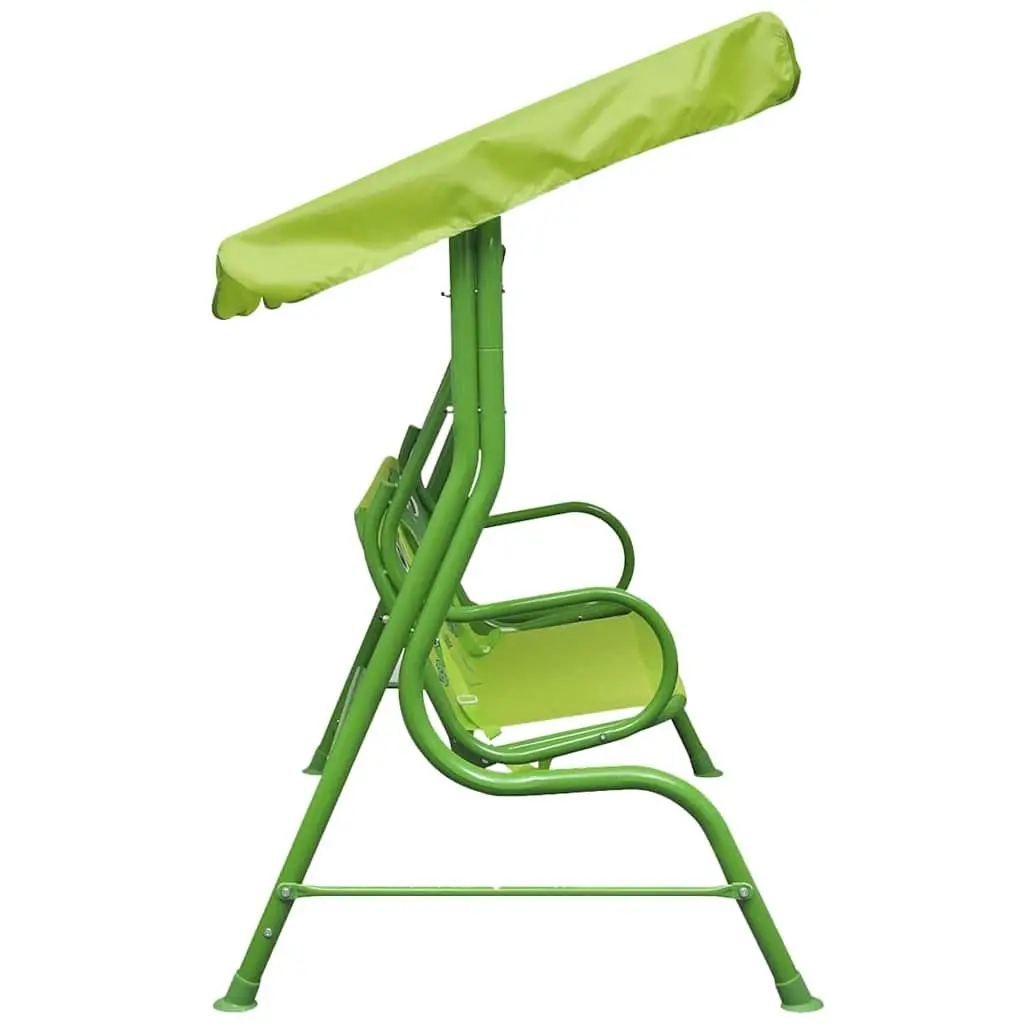 Outdoor Kids Swing Seat Green with Sunshade Canopy Sturdy Steel Frame