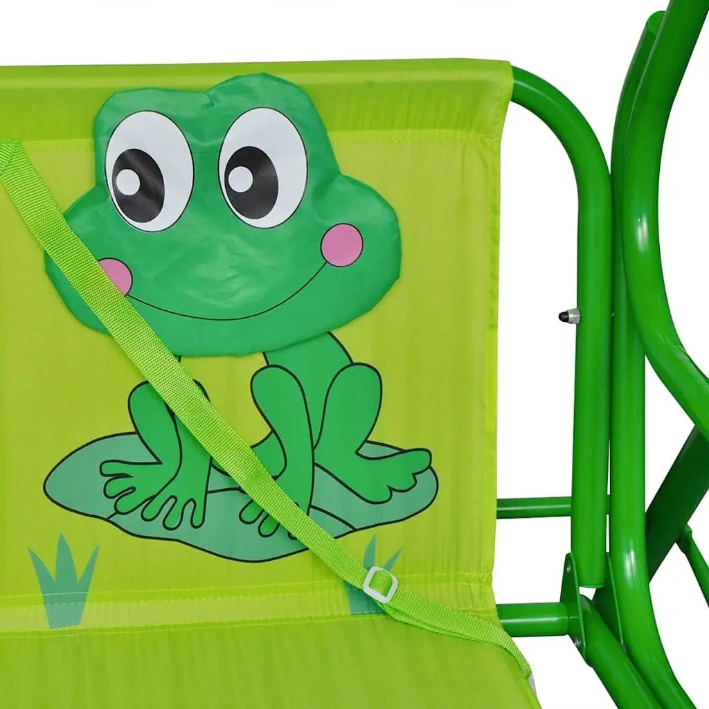 Outdoor Kids Swing Seat Green with Sunshade Canopy Sturdy Steel Frame