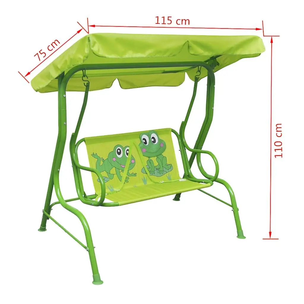 Outdoor Kids Swing Seat Green with Sunshade Canopy Sturdy Steel Frame