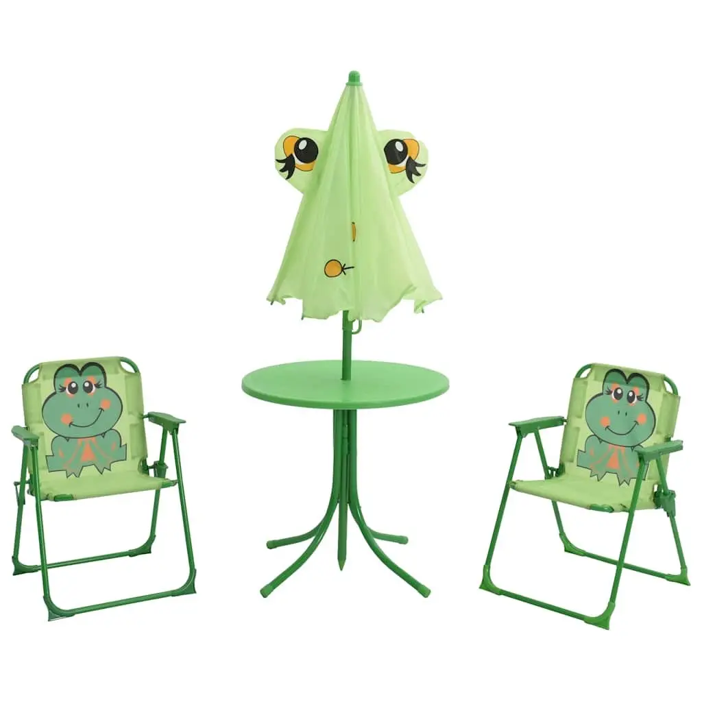 Kids Garden Bistro Set Green 3 Piece Outdoor Furniture Table Chairs Parasol