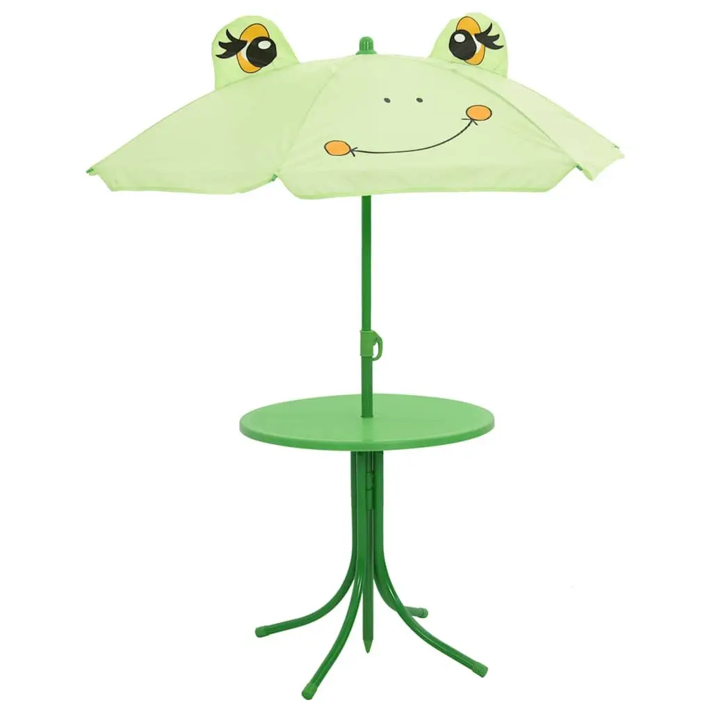 Kids Garden Bistro Set Green 3 Piece Outdoor Furniture Table Chairs Parasol