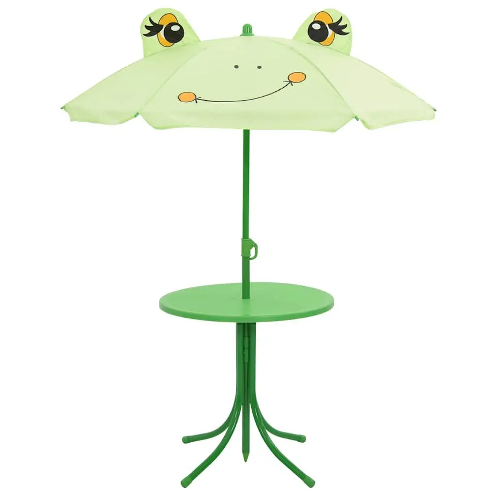 Kids Garden Bistro Set Green 3 Piece Outdoor Furniture Table Chairs Parasol