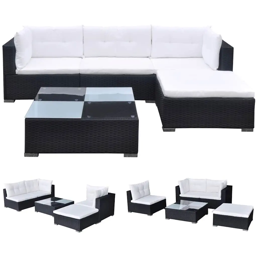5 Piece Garden Lounge Set Weather-resistant PE Rattan Sofa Black