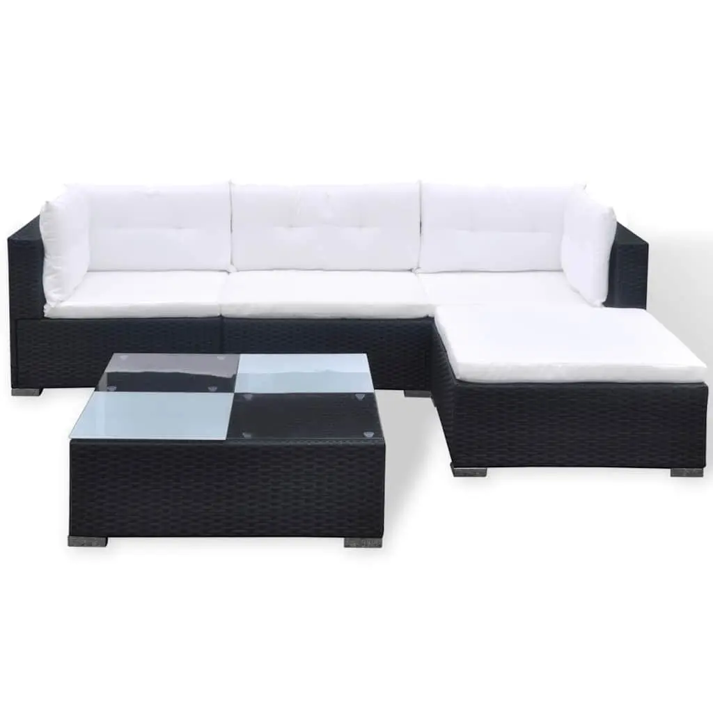 5 Piece Garden Lounge Set Weather-resistant PE Rattan Sofa Black