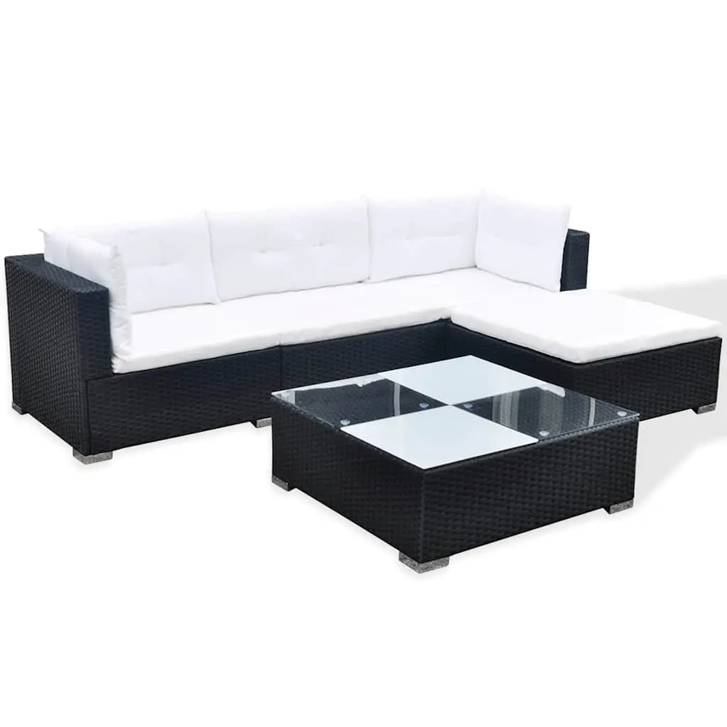 5 Piece Garden Lounge Set Weather-resistant PE Rattan Sofa Black