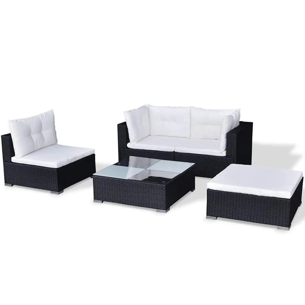 5 Piece Garden Lounge Set Weather-resistant PE Rattan Sofa Black