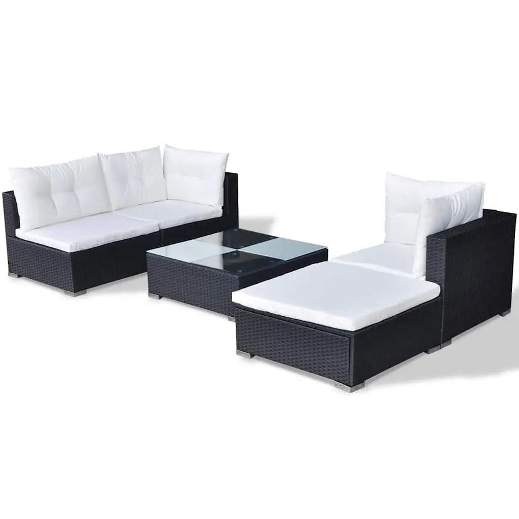 5 Piece Garden Lounge Set Weather-resistant PE Rattan Sofa Black