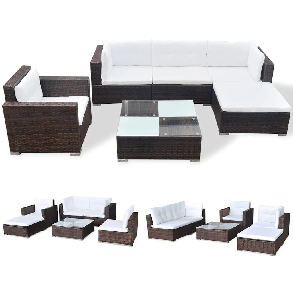 Garden Lounge Set 6 Piece Outdoor Furniture Weather-Resistant Rattan Sofa with Cushions