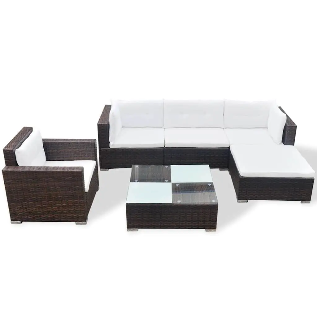 Garden Lounge Set 6 Piece Outdoor Furniture Weather-Resistant Rattan Sofa with Cushions