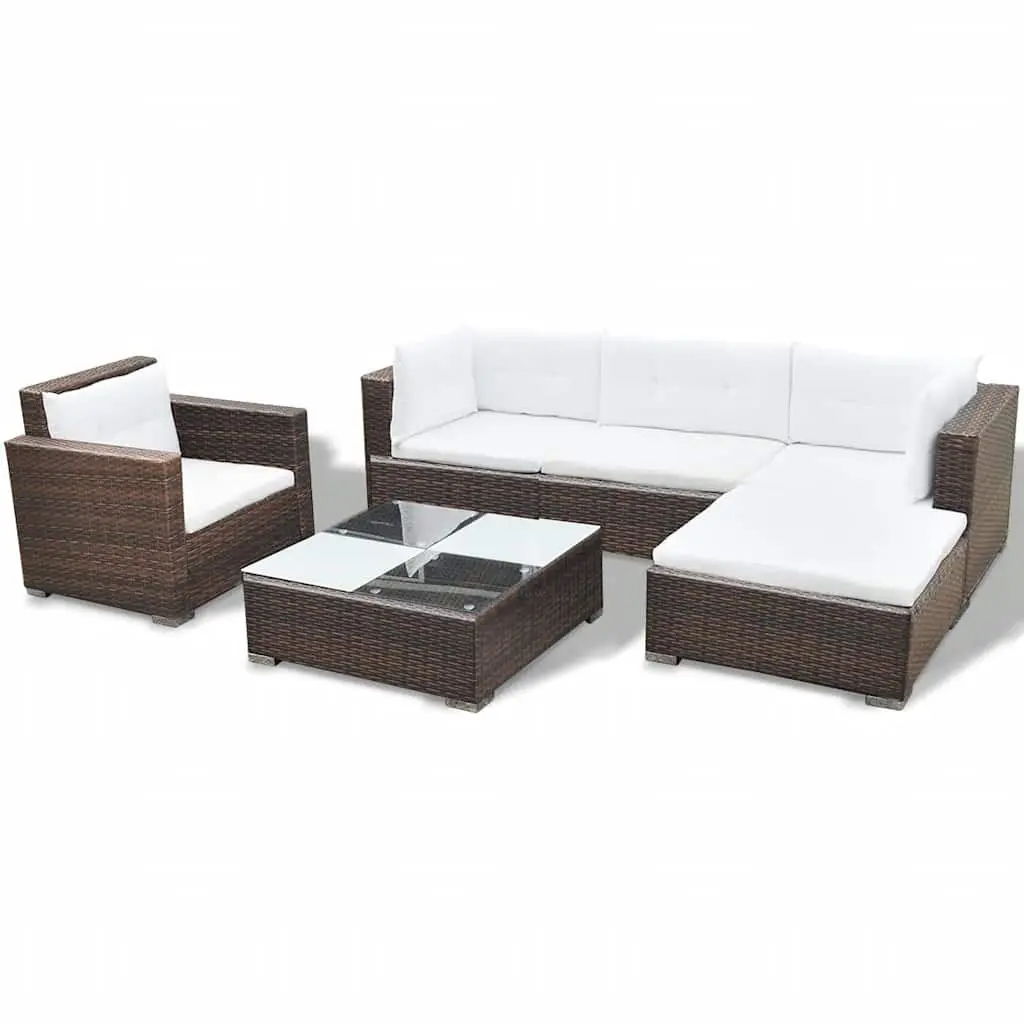 Garden Lounge Set 6 Piece Outdoor Furniture Weather-Resistant Rattan Sofa with Cushions