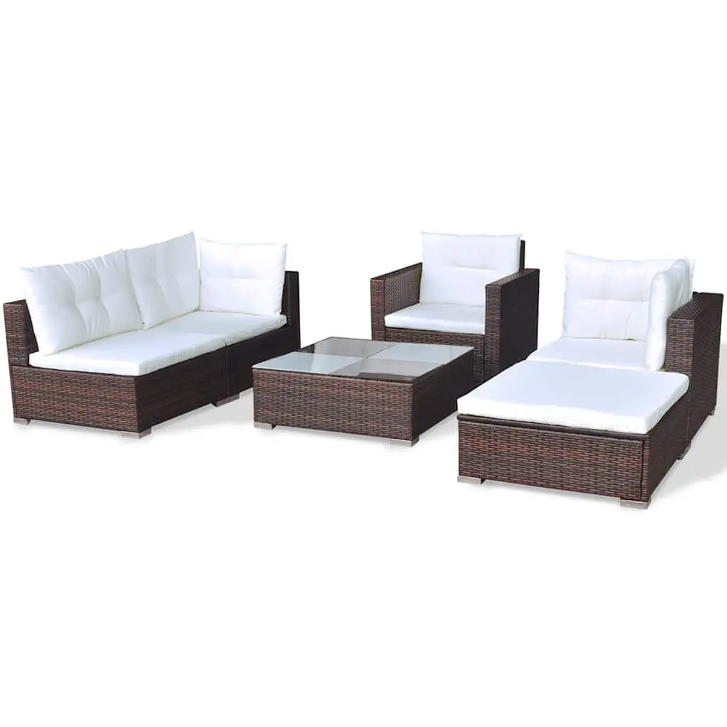 Garden Lounge Set 6 Piece Outdoor Furniture Weather-Resistant Rattan Sofa with Cushions