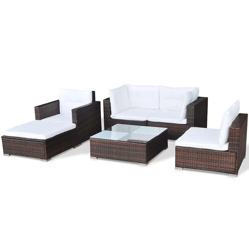 Garden Lounge Set 6 Piece Outdoor Furniture Weather-Resistant Rattan Sofa with Cushions