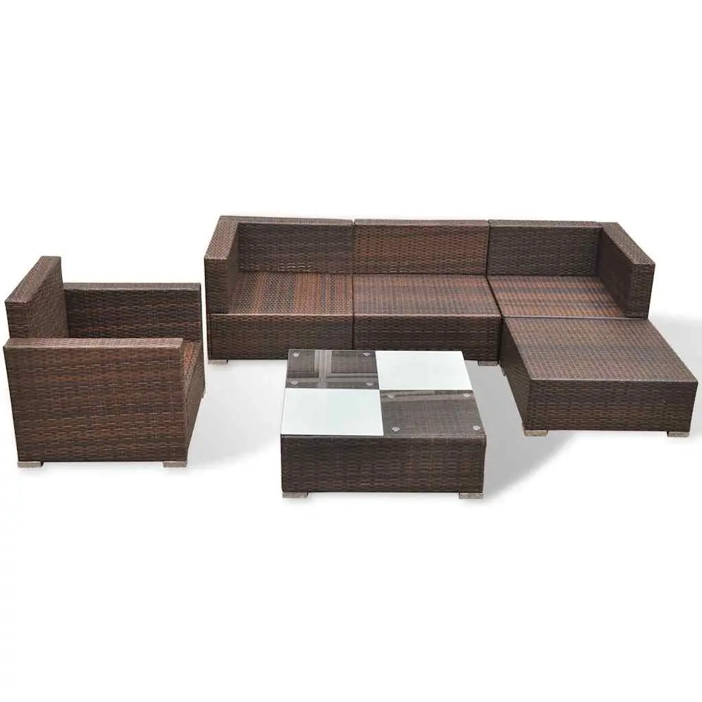 Garden Lounge Set 6 Piece Outdoor Furniture Weather-Resistant Rattan Sofa with Cushions