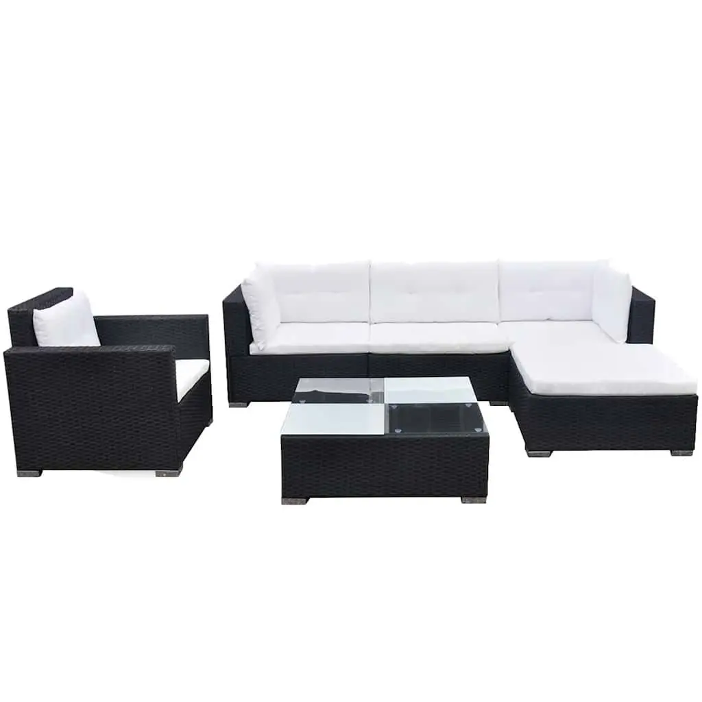 Garden Lounge Set Modular Black PE Rattan Sofa 6 Piece Outdoor Patio Furniture