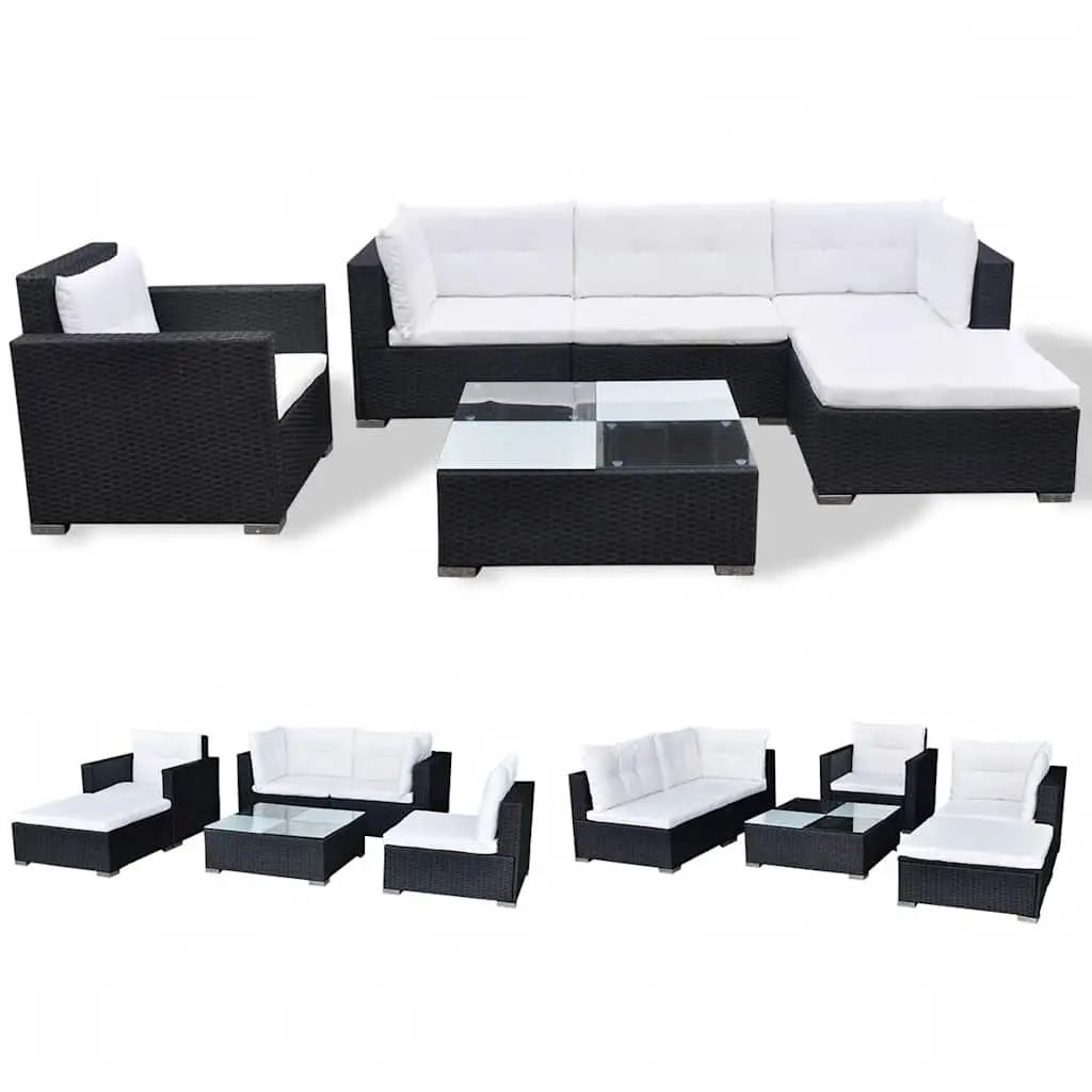 Garden Lounge Set Modular Black PE Rattan Sofa 6 Piece Outdoor Patio Furniture