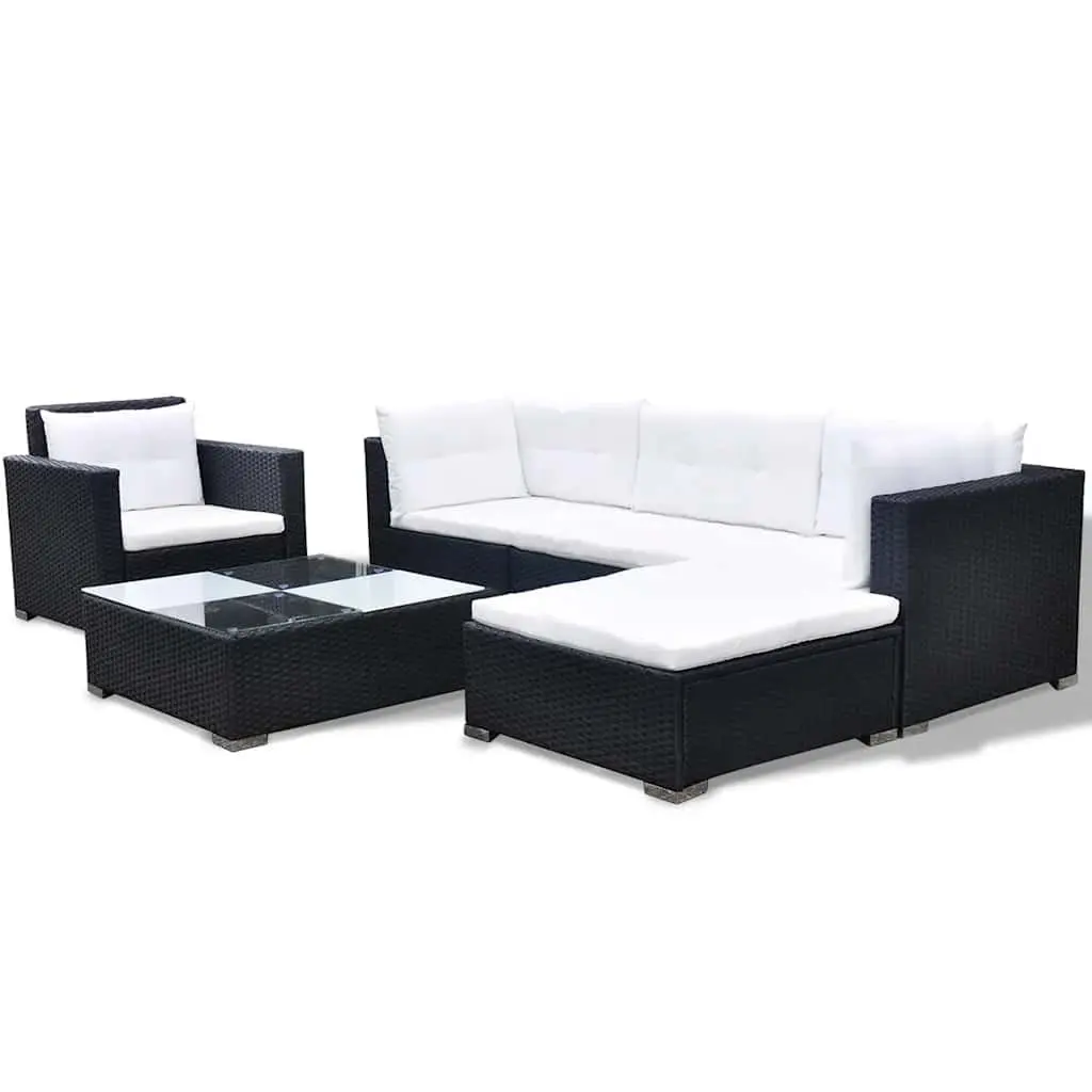 Garden Lounge Set Modular Black PE Rattan Sofa 6 Piece Outdoor Patio Furniture