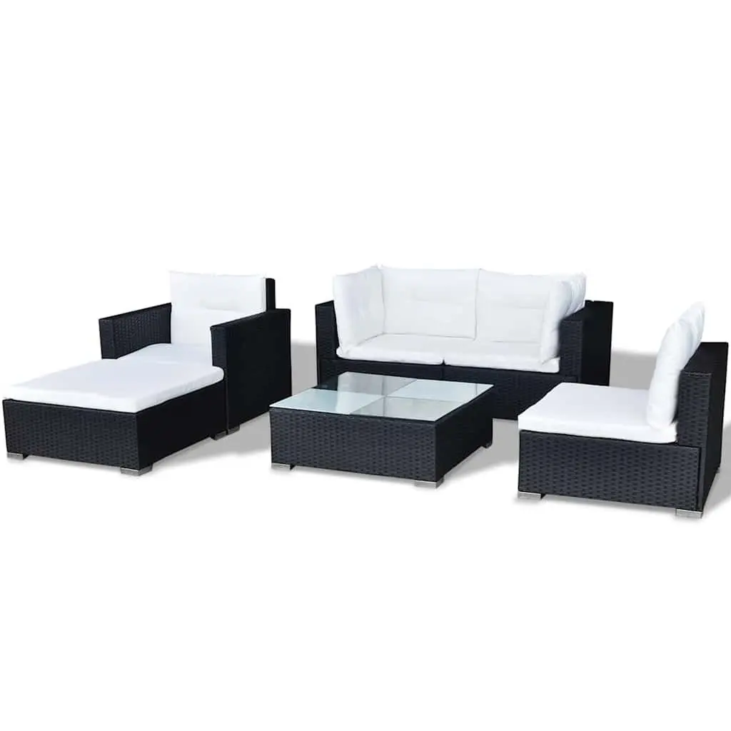Garden Lounge Set Modular Black PE Rattan Sofa 6 Piece Outdoor Patio Furniture