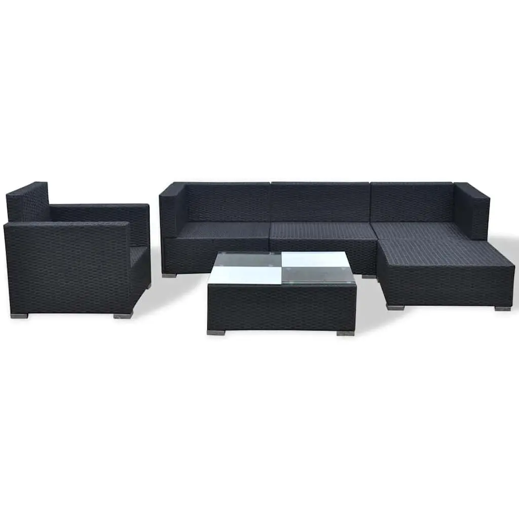 Garden Lounge Set Modular Black PE Rattan Sofa 6 Piece Outdoor Patio Furniture