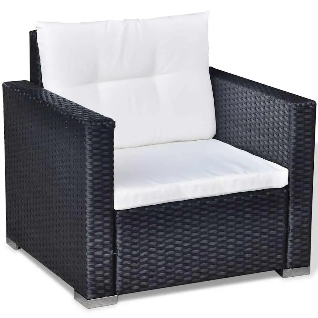 Garden Lounge Set Modular Black PE Rattan Sofa 6 Piece Outdoor Patio Furniture