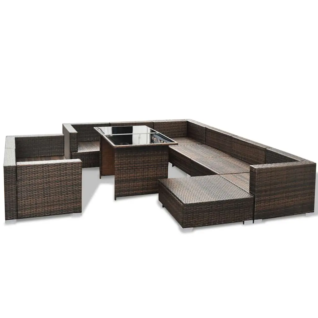 10 Piece Outdoor Garden Lounge Set with Cushions Poly Rattan Brown Furniture