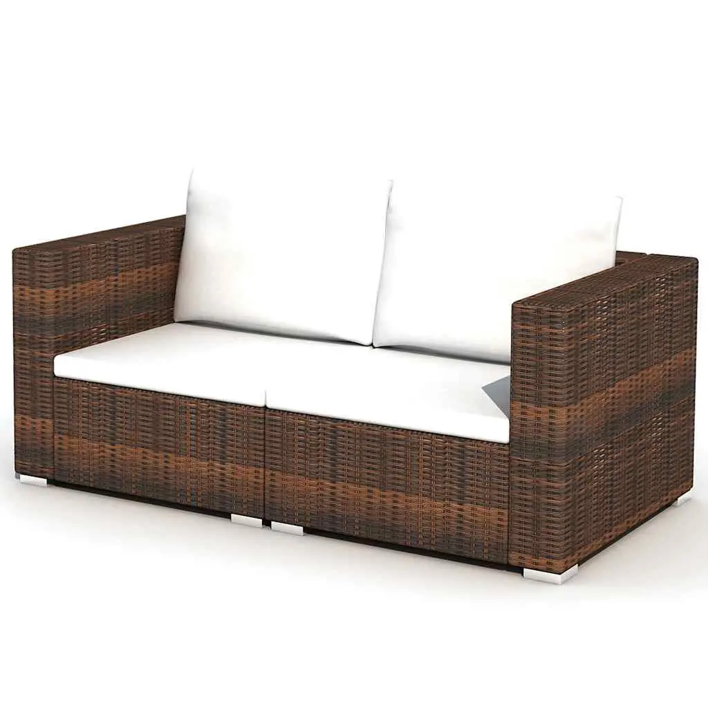 10 Piece Outdoor Garden Lounge Set with Cushions Poly Rattan Brown Furniture