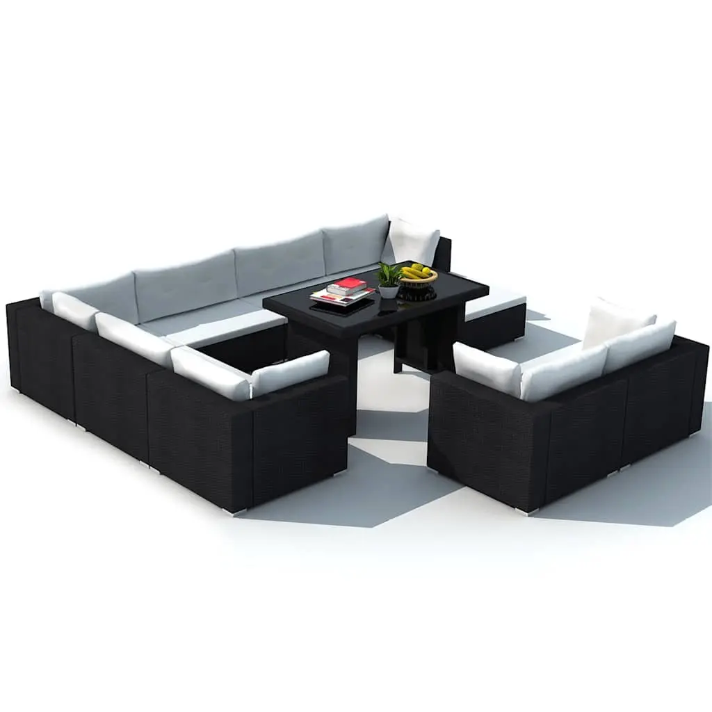 Garden Lounge Set 10 Piece Outdoor Furniture Poly Rattan Patio Sofa Dining Black
