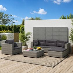 6 Piece Outdoor Lounge Set Grey Poly Rattan Garden Patio Furniture with Cushions