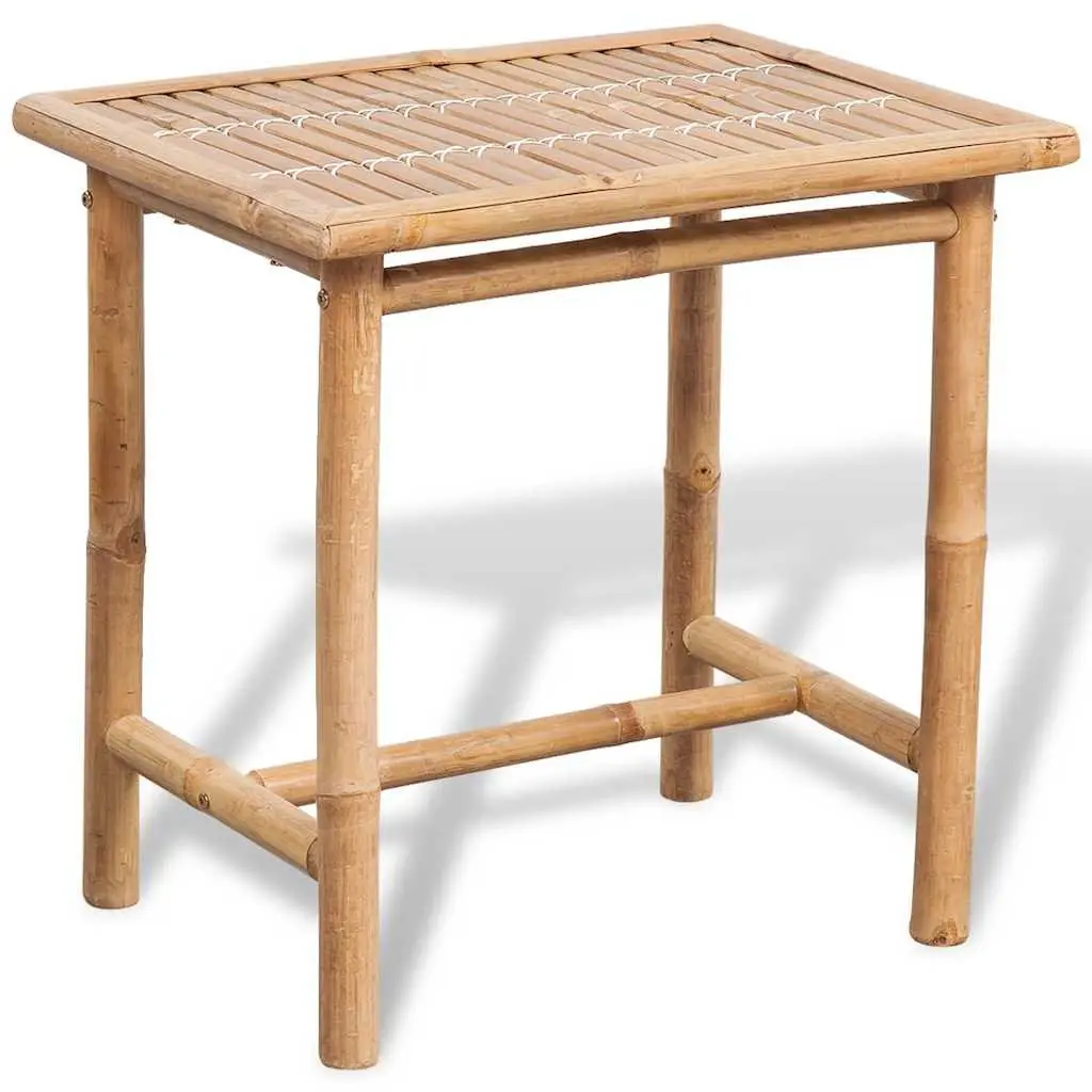 3 Piece Outdoor Bistro Set Weather-Resistant Brown Bamboo Table Chairs with Seat Cushions
