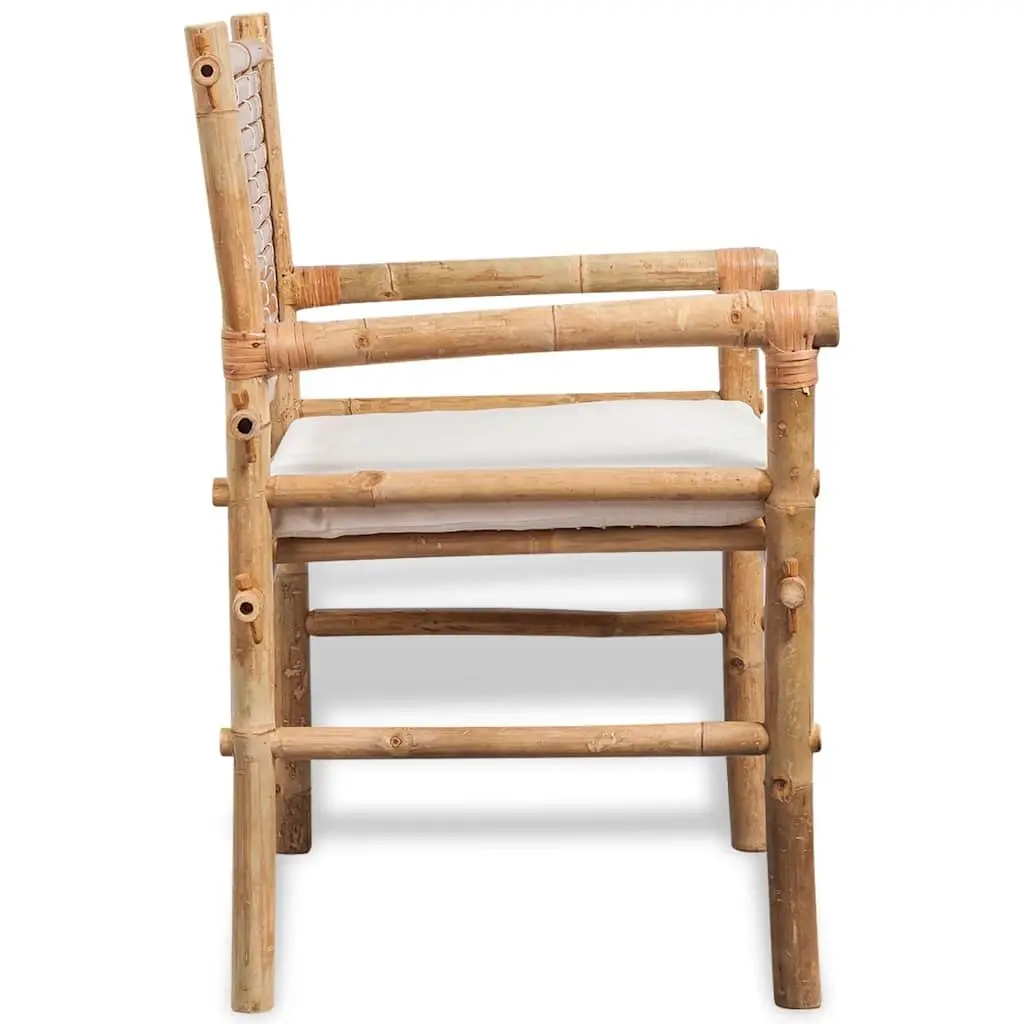 3 Piece Outdoor Bistro Set Weather-Resistant Brown Bamboo Table Chairs with Seat Cushions