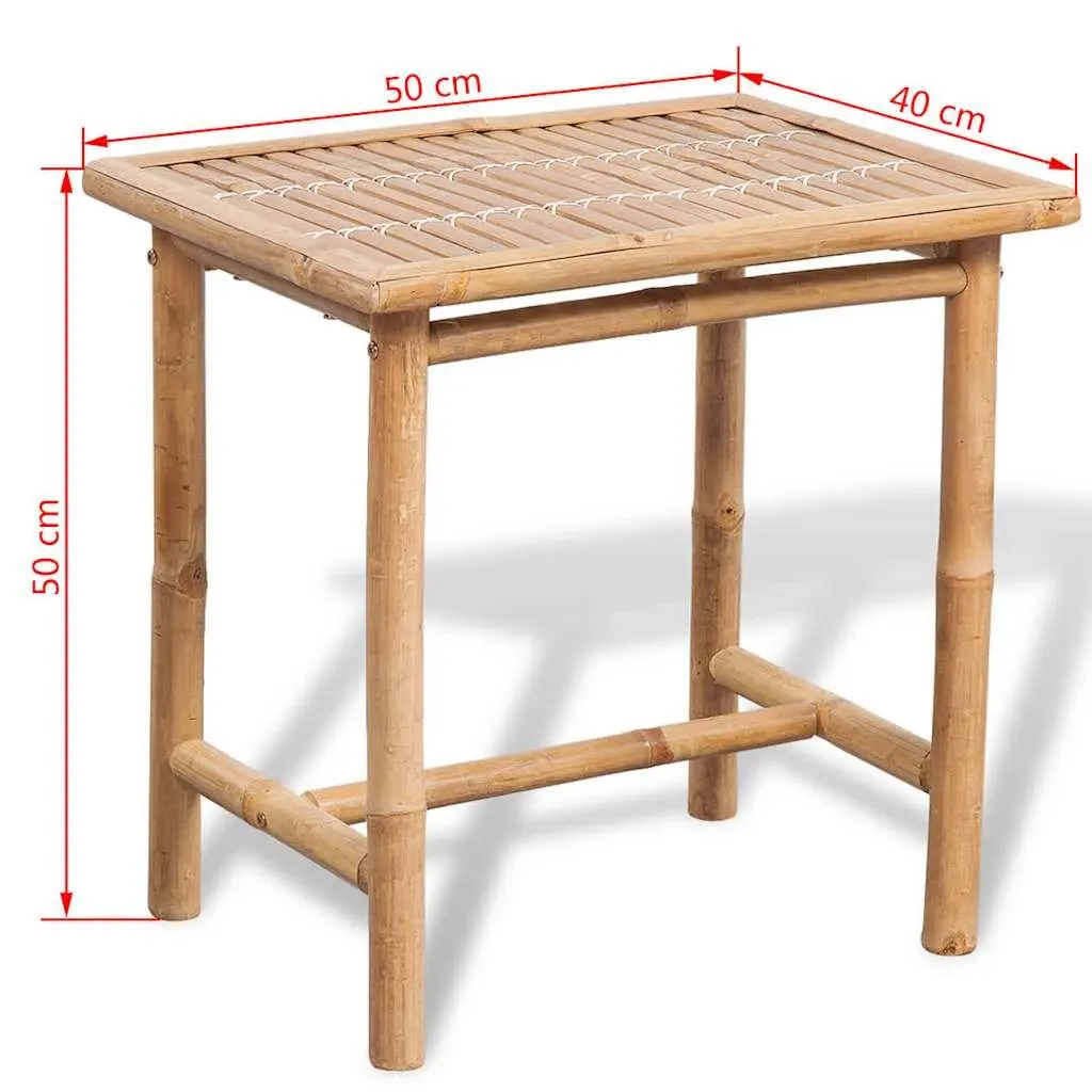 3 Piece Outdoor Bistro Set Weather-Resistant Brown Bamboo Table Chairs with Seat Cushions