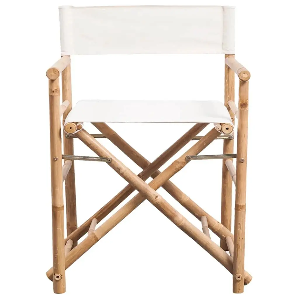Bamboo Canvas Folding Chairs Set 2pcs Outdoor Patio Garden Seating