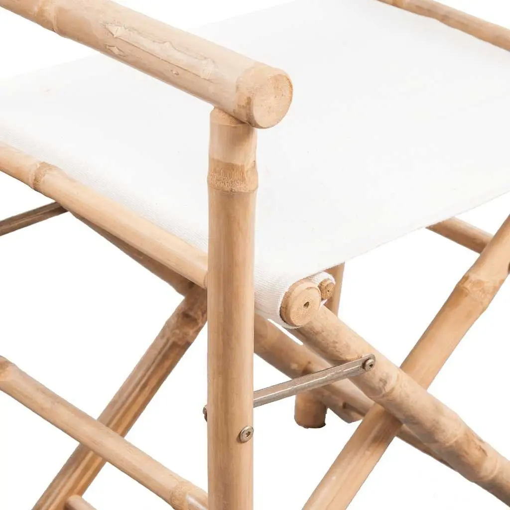 Bamboo Canvas Folding Chairs Set 2pcs Outdoor Patio Garden Seating