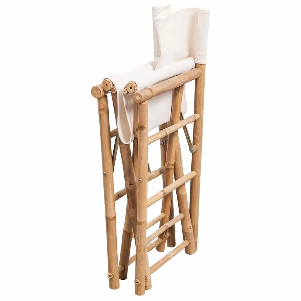 Bamboo Canvas Folding Chairs Set 2pcs Outdoor Patio Garden Seating