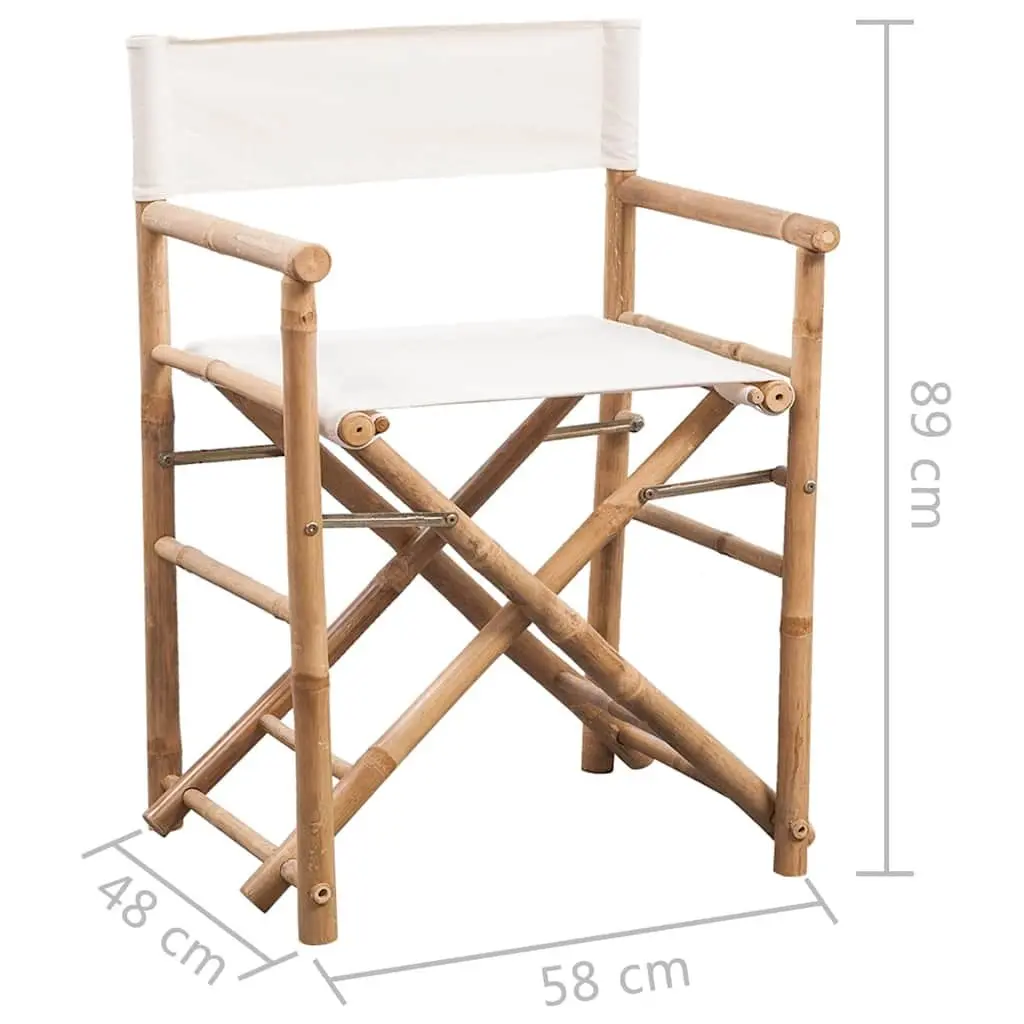 Bamboo Canvas Folding Chairs Set 2pcs Outdoor Patio Garden Seating