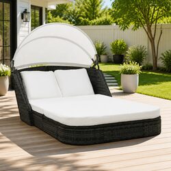 Your Friendly Outdoor Black Sun Lounger with Canopy