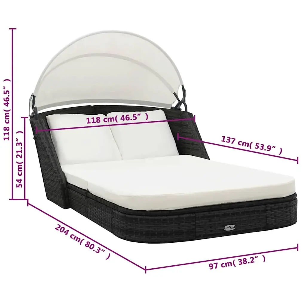 Outdoor Sun Lounger with Canopy Reclining Garden Patio Bed Poly Rattan Black