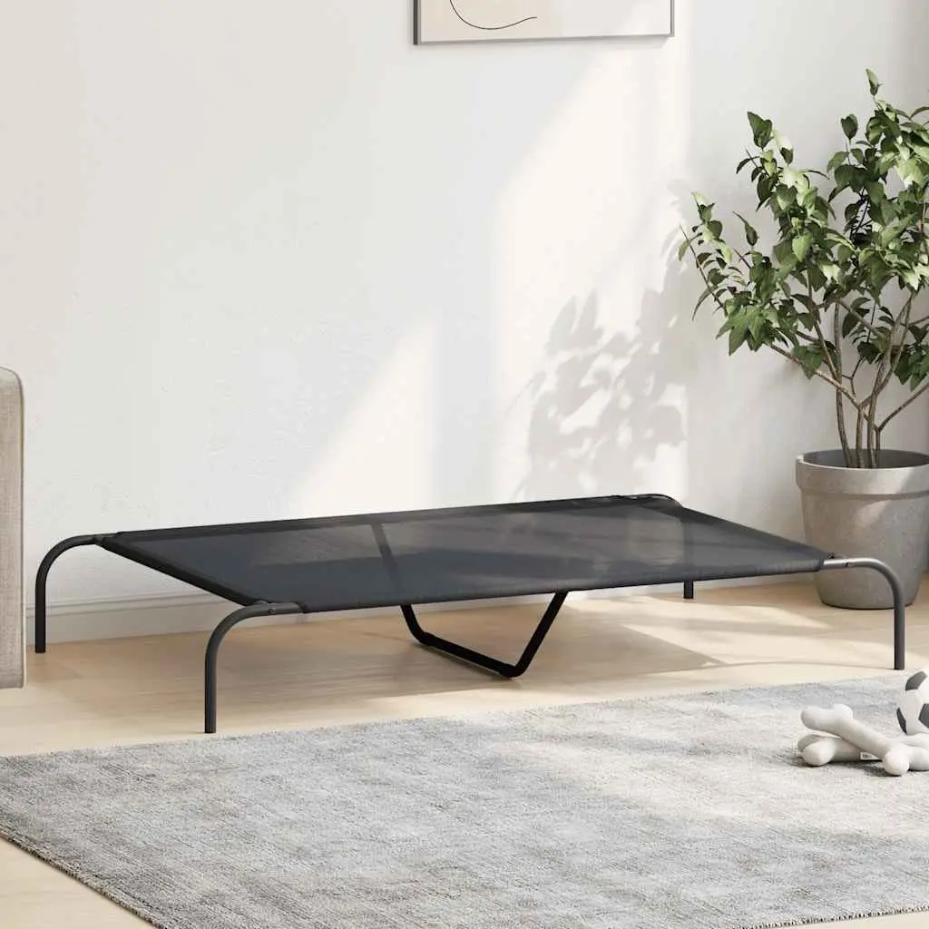Elevated Dog Bed Black Textilene Mesh Portable Indoor Outdoor Steel Frame 130 x 80 x 20 cm