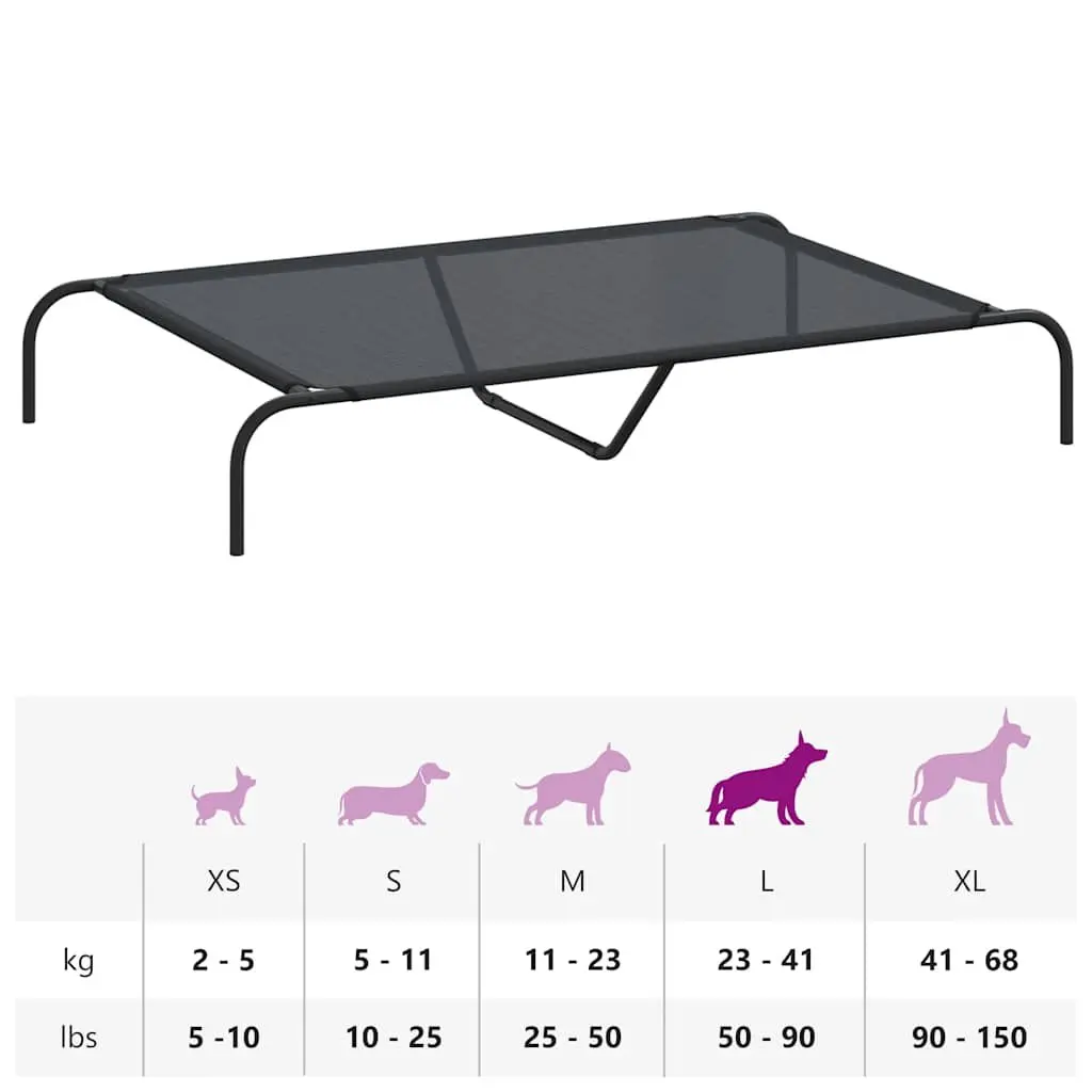 Elevated Dog Bed Black Textilene Mesh Portable Indoor Outdoor Steel Frame 130 x 80 x 20 cm