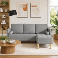 Modern Modular Sofa Set Light Grey Polyester Cushion Reconfigurable Living Room