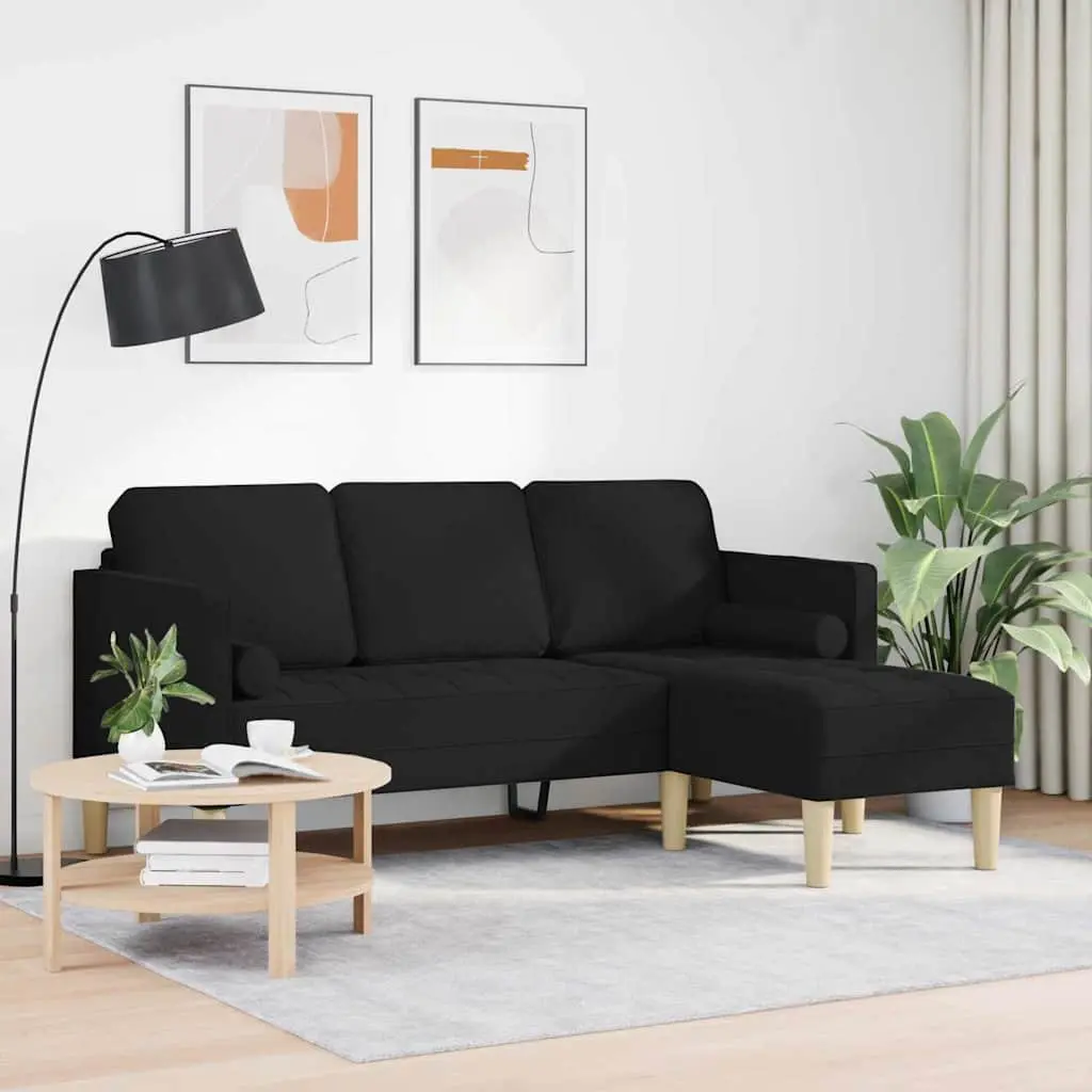 Modular Sofa Set with Cushions Black Polyester Fabric Modern Living Room Couch