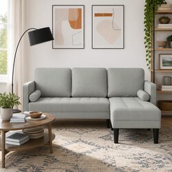 Modular Sofa Set Light Grey Polyester Compact Living Room Sectional Couch