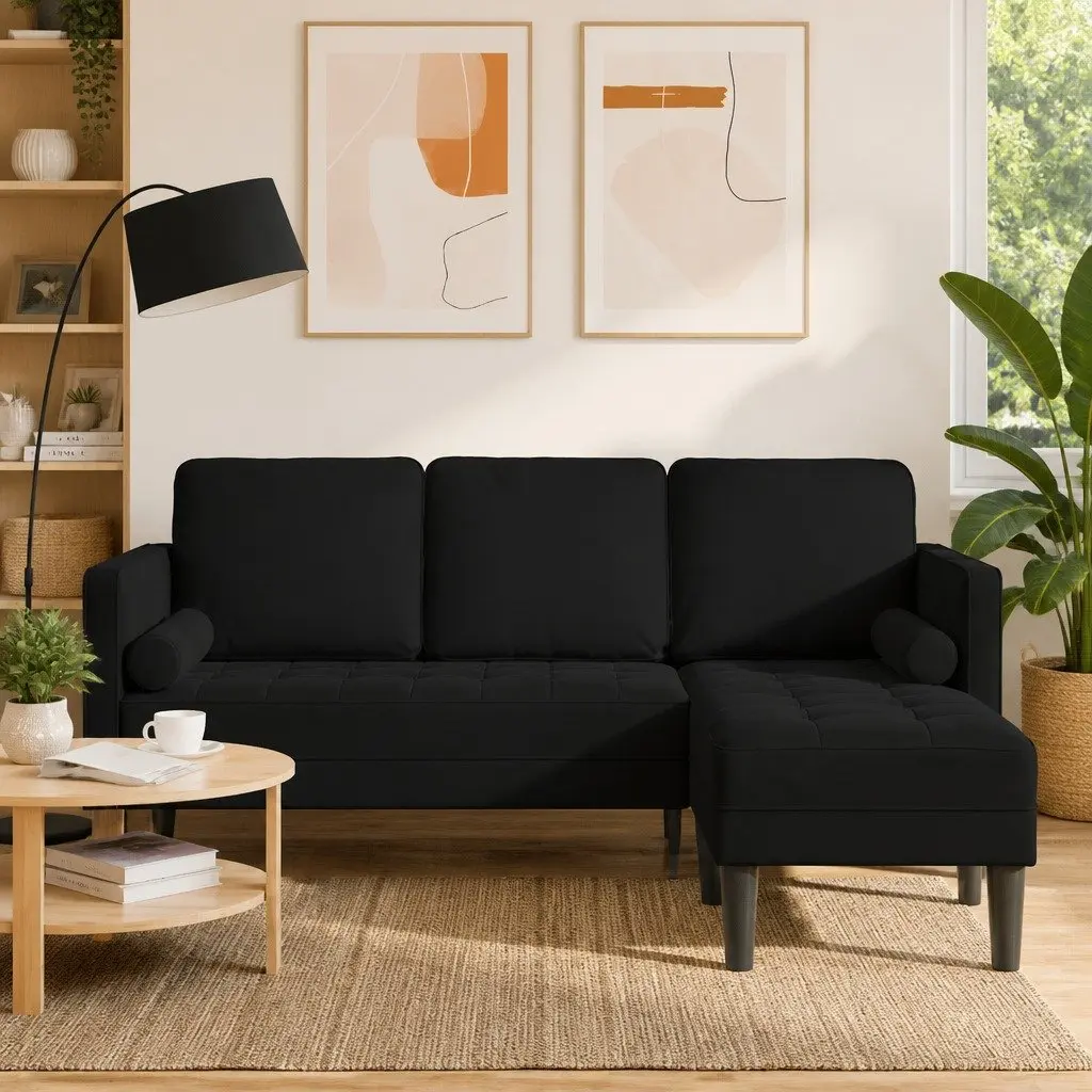 Black Modular Sofa Set with Cushion Modern Living Room Sectional Couch