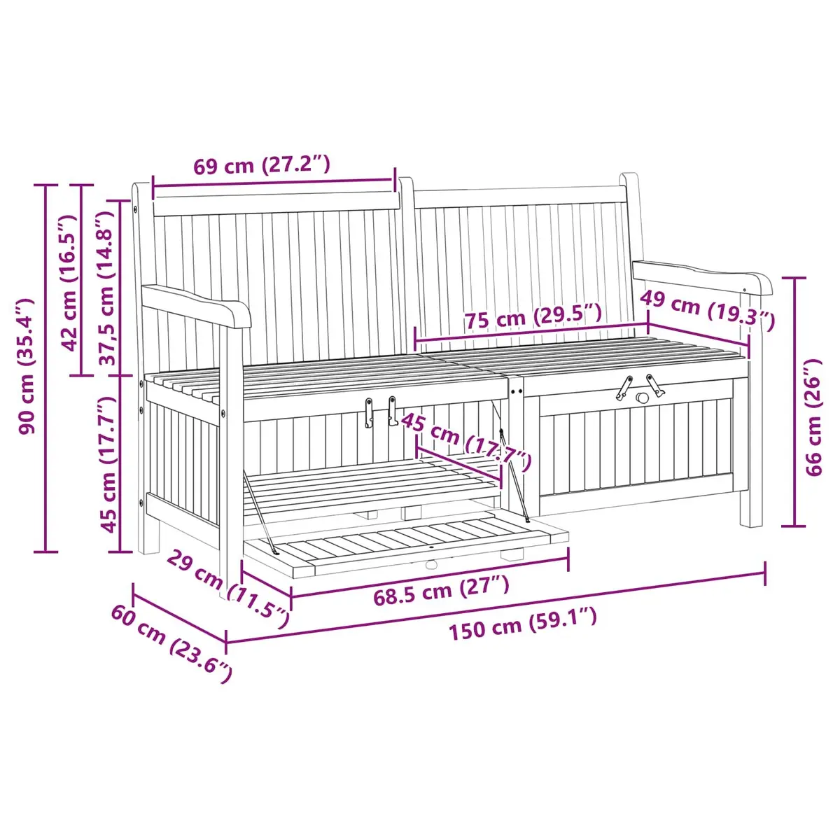 Garden Bench with Storage Rustic Teak Wood 150x60x90cm