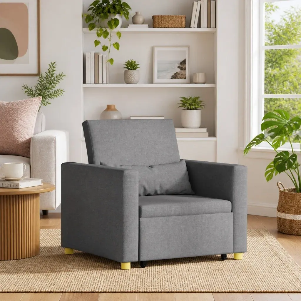 Convertible Sofa Bed Grey 90x165x87cm 3-in-1 Pull Out Armchair Recliner