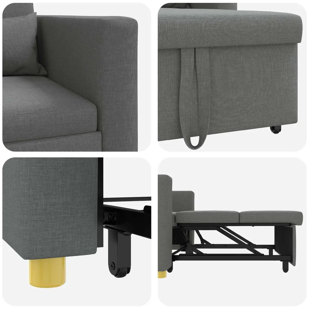 Convertible Sofa Bed Grey 90x165x87cm 3-in-1 Pull Out Armchair Recliner