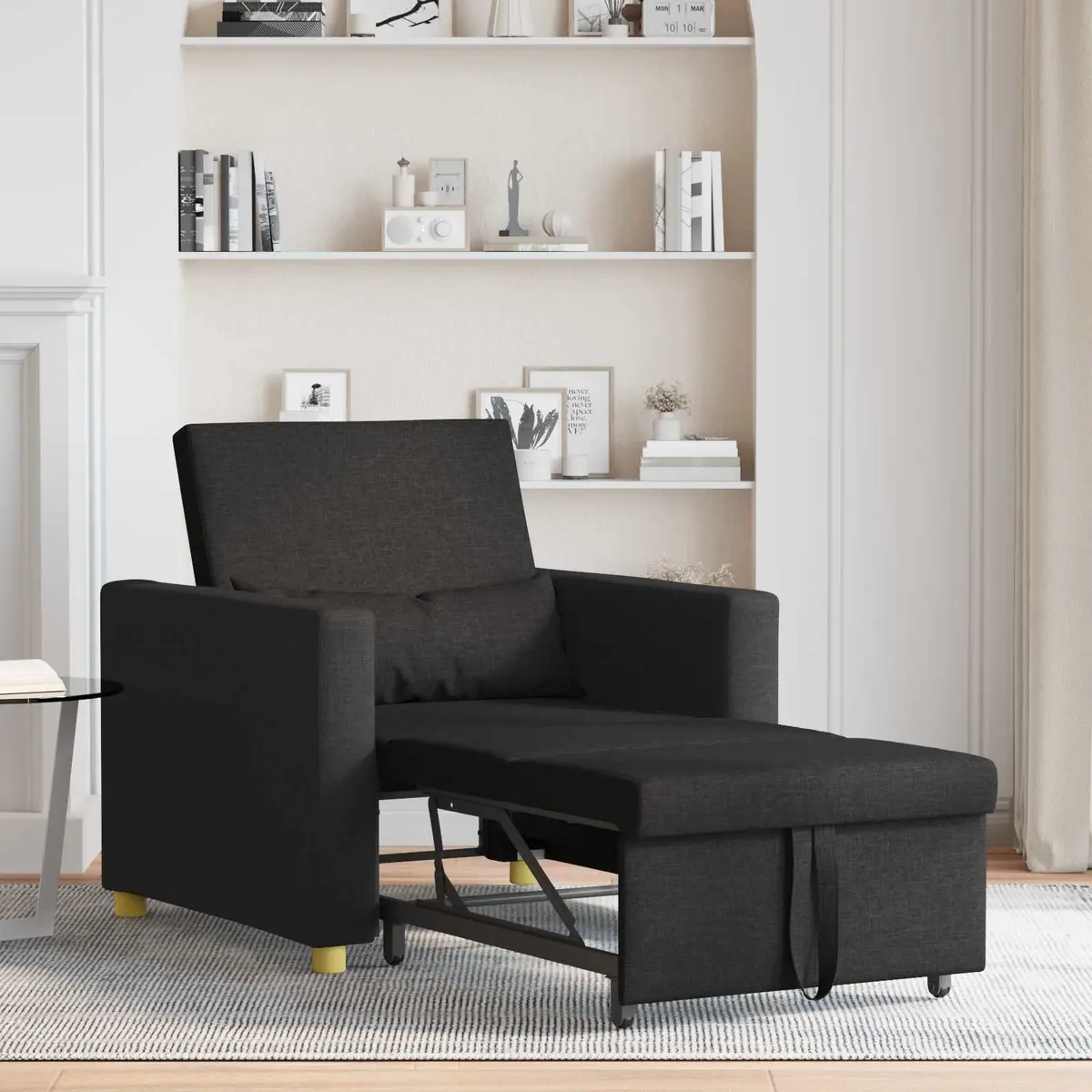 Single Sofa Bed Pull Out 3-in-1 Convertible Armchair Lounge Recliner Black